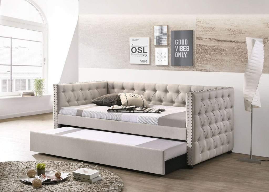 Romona Beige Fabric Daybed W/Trundle (Overall Full)