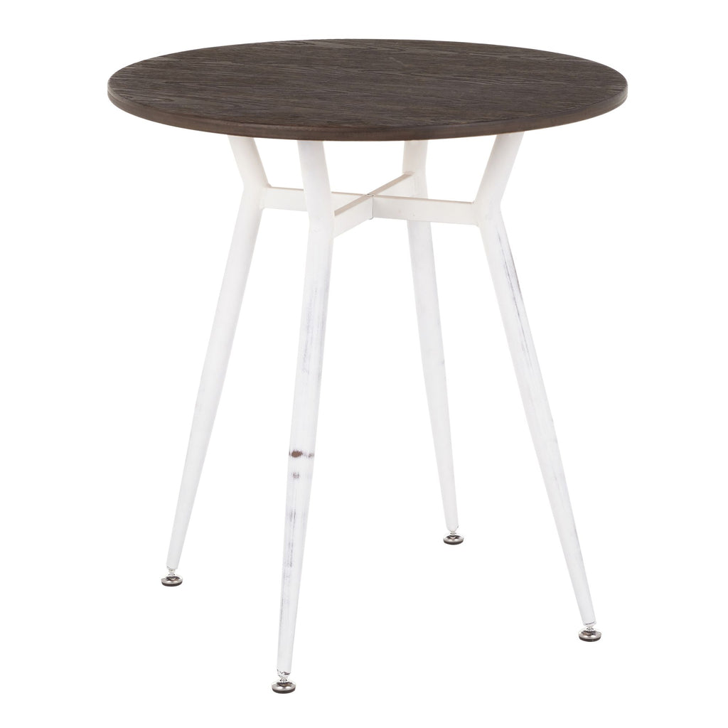 Round Dinette Table in Vintage White Metal and Espresso Wood-Pressed Grain Bamboo