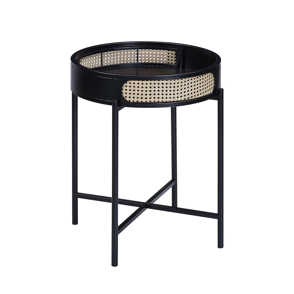 Round End Table with Open Top and Metal Legs in Black Finish