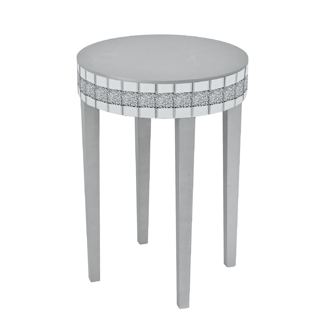 Round Side End Table, Round Accent Tablewith Bling Crushed Diamond Edge Frame,Nightstand for Small Spaces, Bedroom,Coffee, Entryway,9.7" Diameter x 28.33"