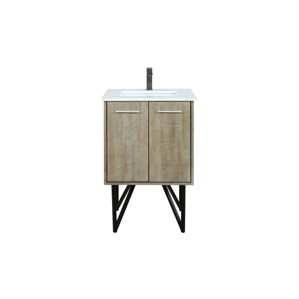 Rustic Acacia Bath Vanity 24 in. W x 20 in. D, Cultured Marble Top and Gun Metal Faucet Set