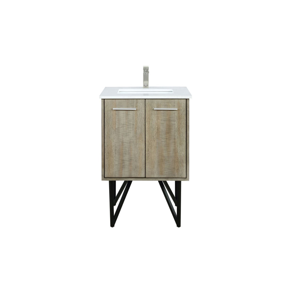 Rustic Acacia Bath Vanity 24 in. W x 20 in. D, White Quartz Top and Brushed Nickel Faucet Set