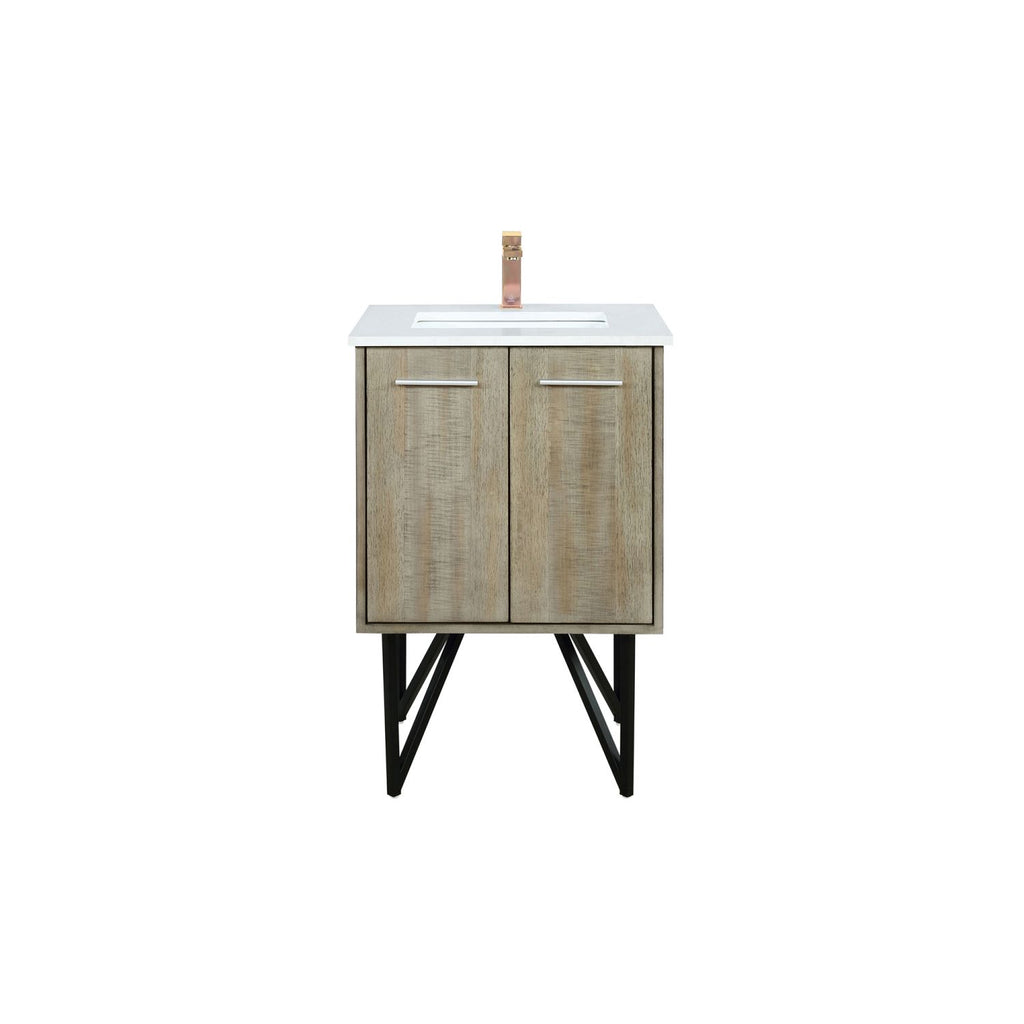 Rustic Acacia Bath Vanity 24 in. W x 20 in. D, White Quartz Top and Rose Gold Faucet Set