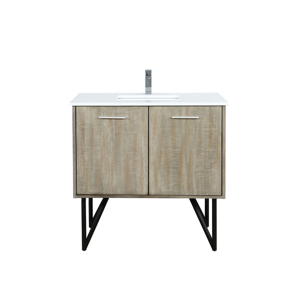 Rustic Acacia Bath Vanity 36 in. W x 20 in. D, Cultured Marble Top and Chrome Faucet Set