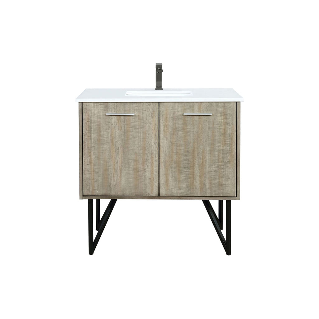 Rustic Acacia Bath Vanity 36 in. W x 20 in. D, Cultured Marble Top and Gun Metal Faucet Set