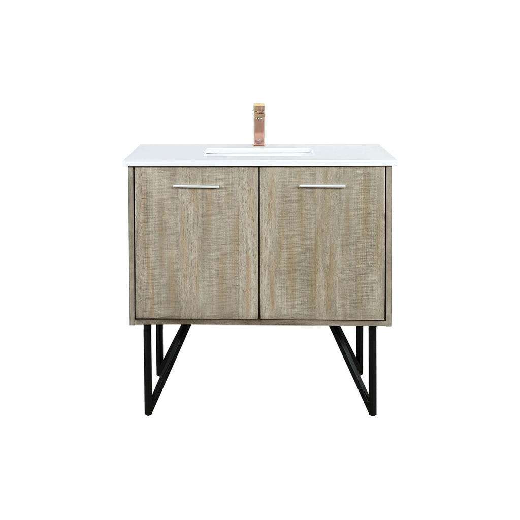 Rustic Acacia Bath Vanity 36 in. W x 20 in. D, Cultured Marble Top and Rose Gold Faucet Set