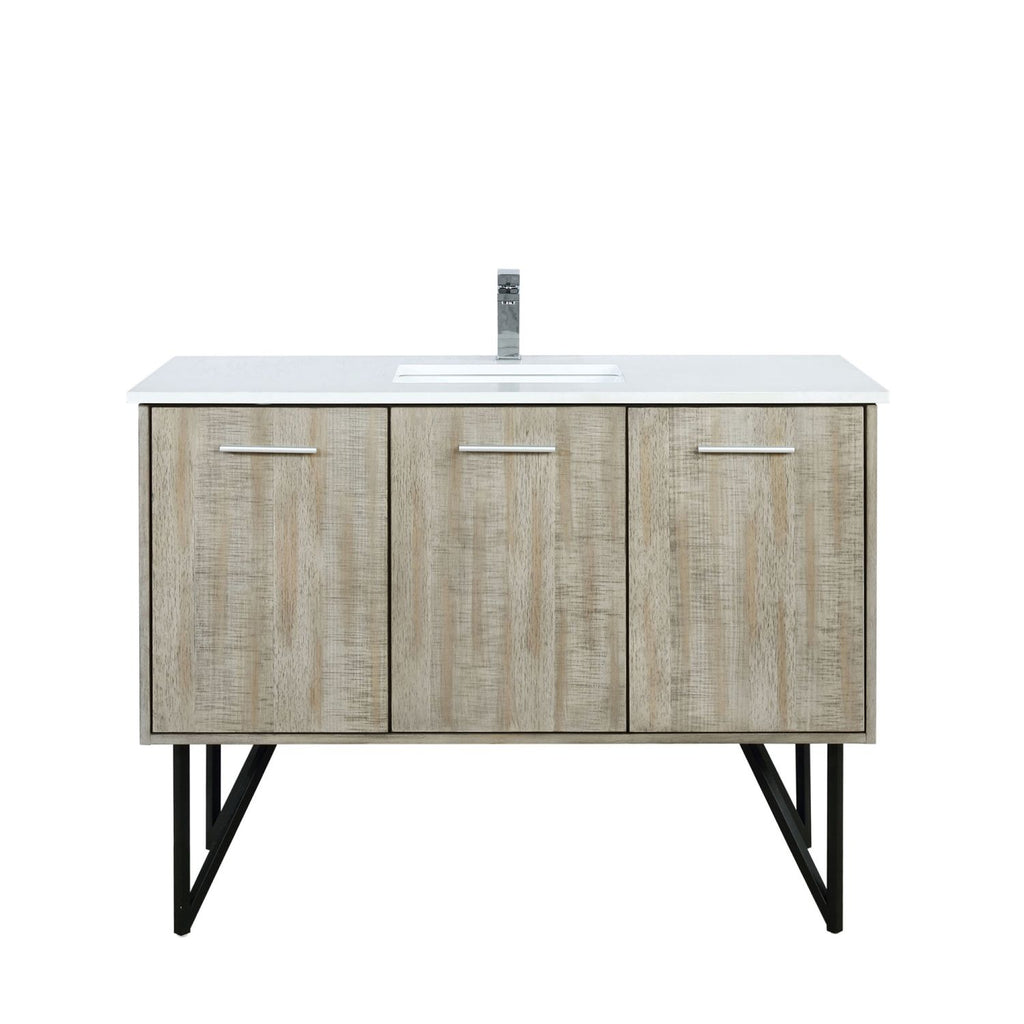 Rustic Acacia Bath Vanity 48 in. W x 20 in. D, White Quartz Top and Chrome Faucet Set