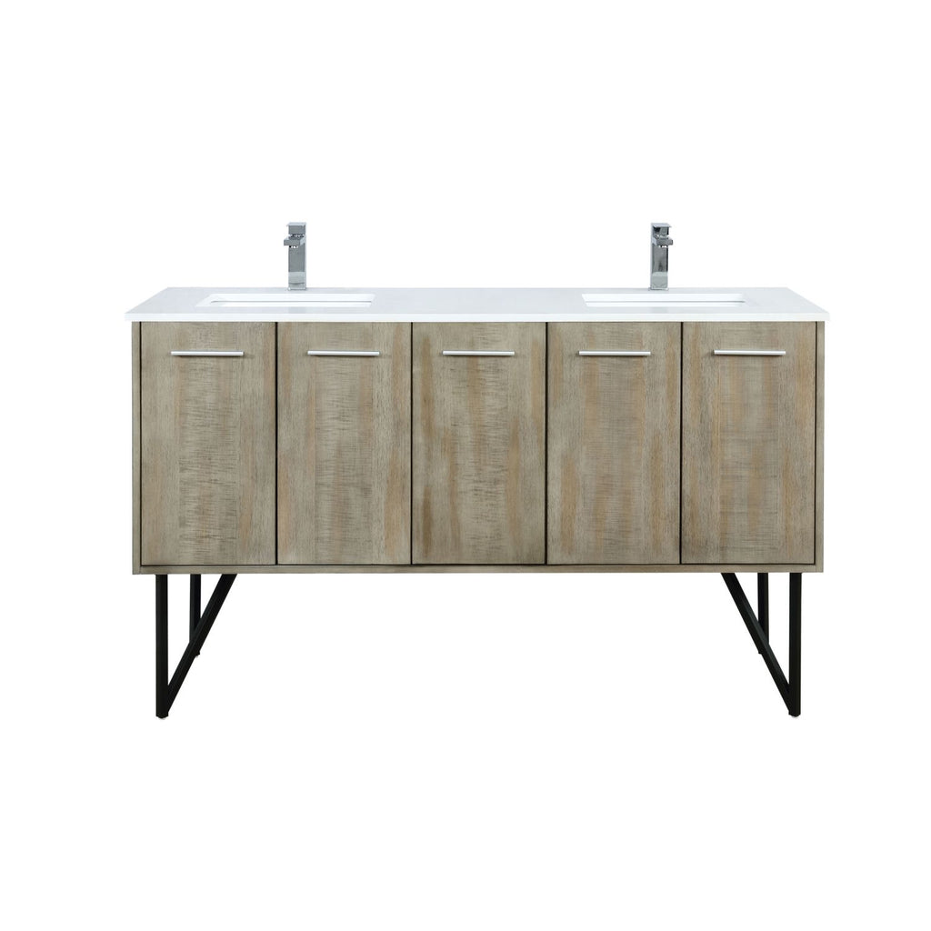 Rustic Acacia Double Bath Vanity 60 in. W x 20 in. D, Cultured Marble Top and Chrome Faucet Set