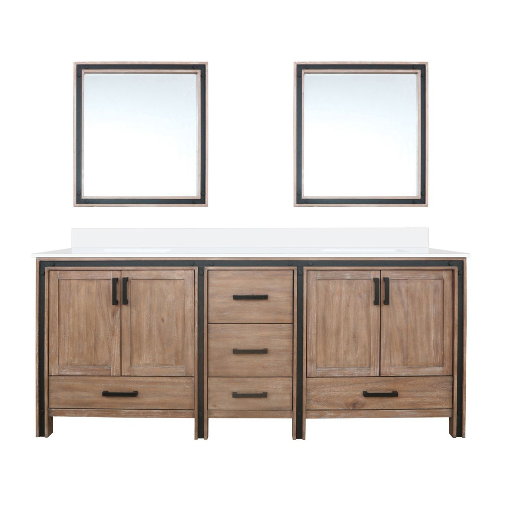 Rustic Barnwood Double Bath Vanity 80 in. W x 22 in. D, Cultured Marble Top and 30 in. Mirrors