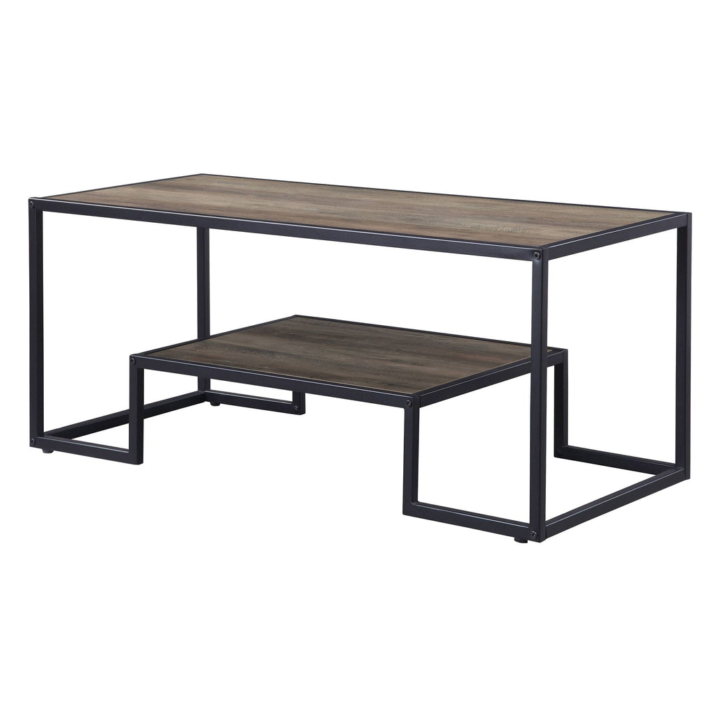 Rustic Oak and Black Coffee Table with Shelf