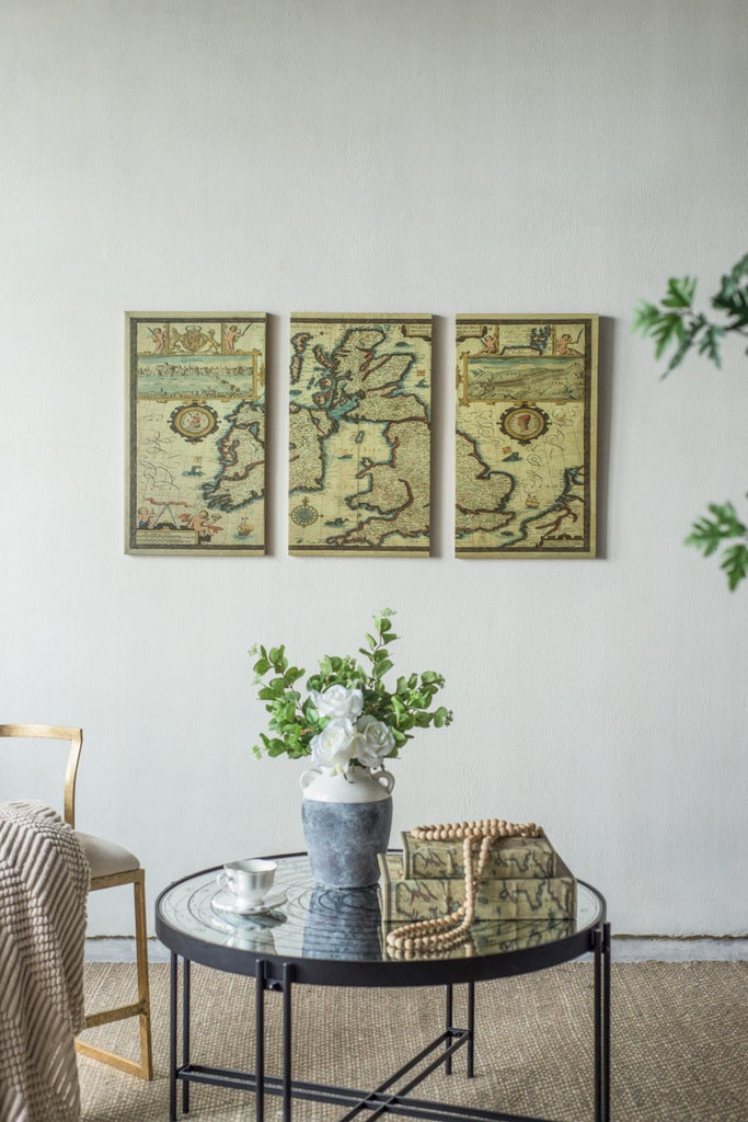 S/3 41.3x1x23.6" Rectangular Canvas Map Wall Art, Multicolored