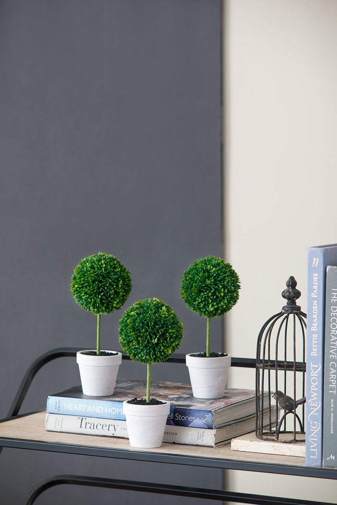 S/3 D3.5x9.5" Mini Faux Topiaries in Cream Pot