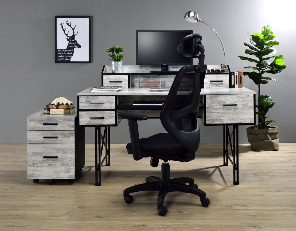 Safea Antique White & Black Finish Computer Desk
