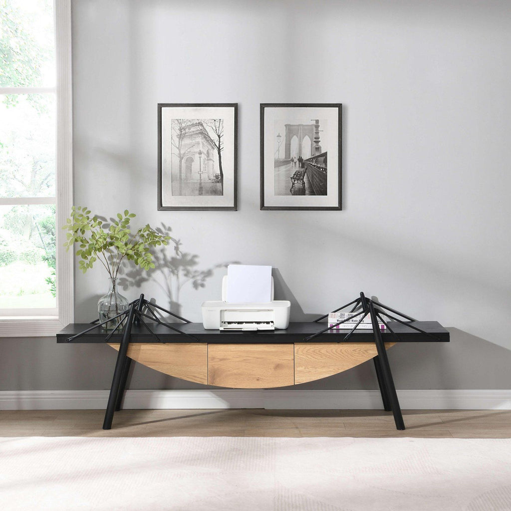 Sailboat-Shaped TV Stand, 70.87 inch Modern Entertainment Center with Drawer, MDF Wood Media Console Table, Unique Nautical Design, Sturdy Metal Support, Storage Cabinet for Living Room and Office