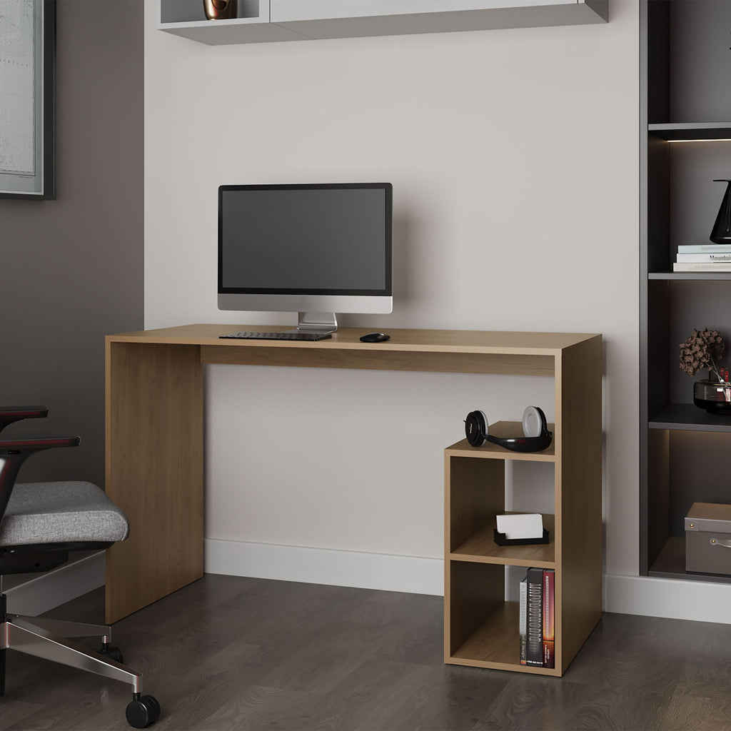 Sanders Computer Desk in Melamine with Open Storage, Natural Oak