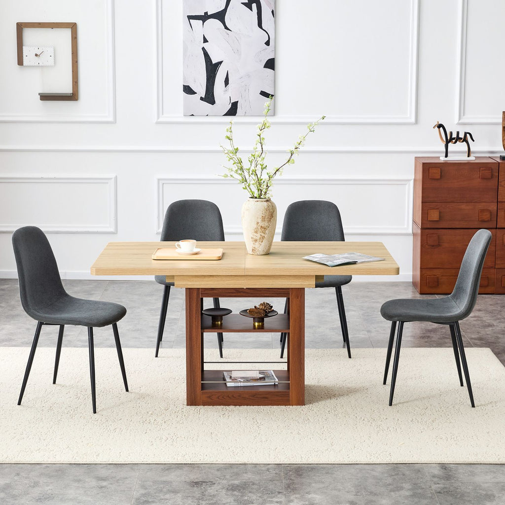 Scalable dining table and chair set, 59-71 inch pull-out table, 4-piece set of Dark Gray Linen-Cotton Material chairs, modern light luxury restaurant furniture.Suitable for restaurants, kitchens, etc.