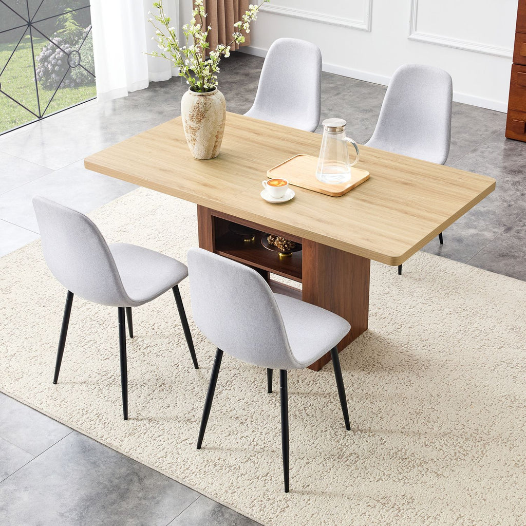 Scalable dining table and chair set, 59-71 inch pull-out table,4-piece set of Light Gray Linen-Cotton Material chairs, modern light luxury restaurant furniture.Suitable for restaurants, kitchens, etc.