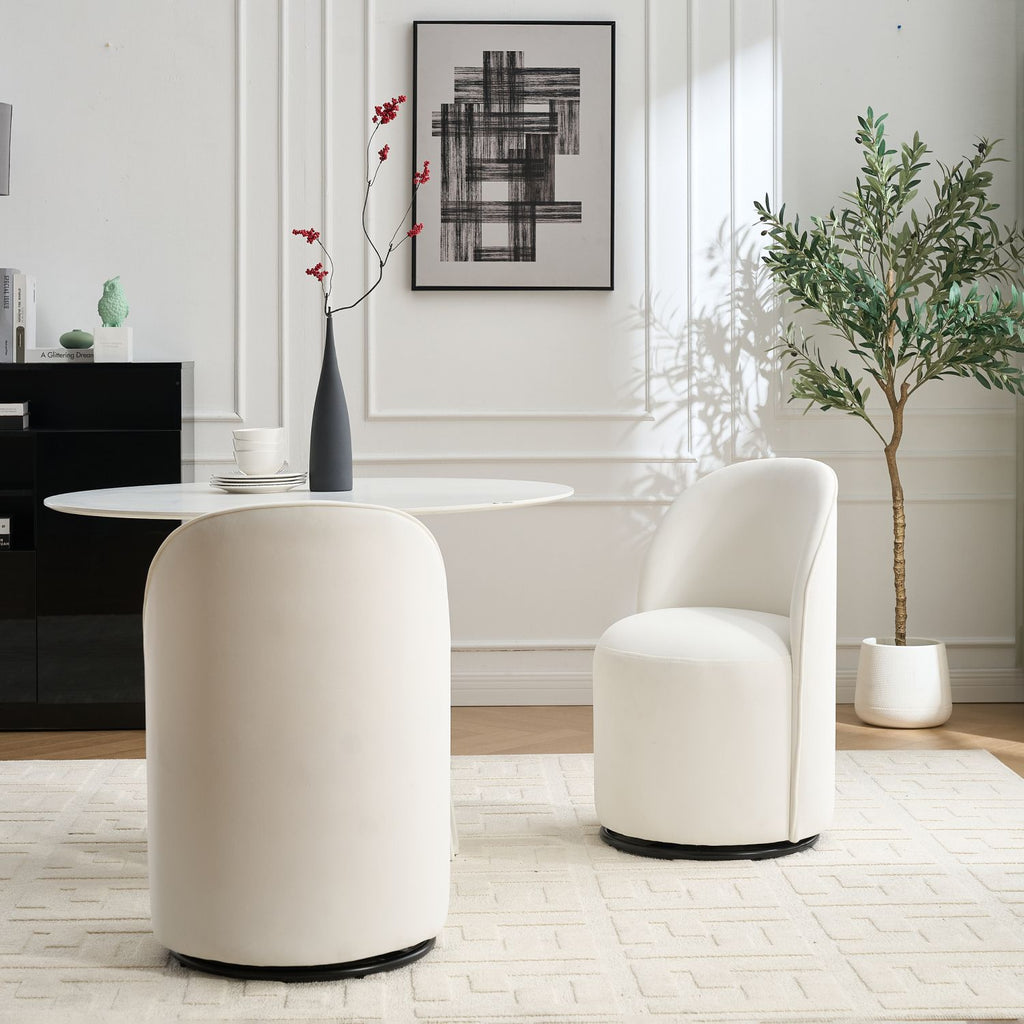 Set Of 1 Upholstered Kitchen & Dining Room Barrel Chair, Mid Century Modern Round Velvet Dining Chair, 360 Degree Swivel Comfy Armless Accent Makeup Vanity Side Chair for Bedroom Living Room