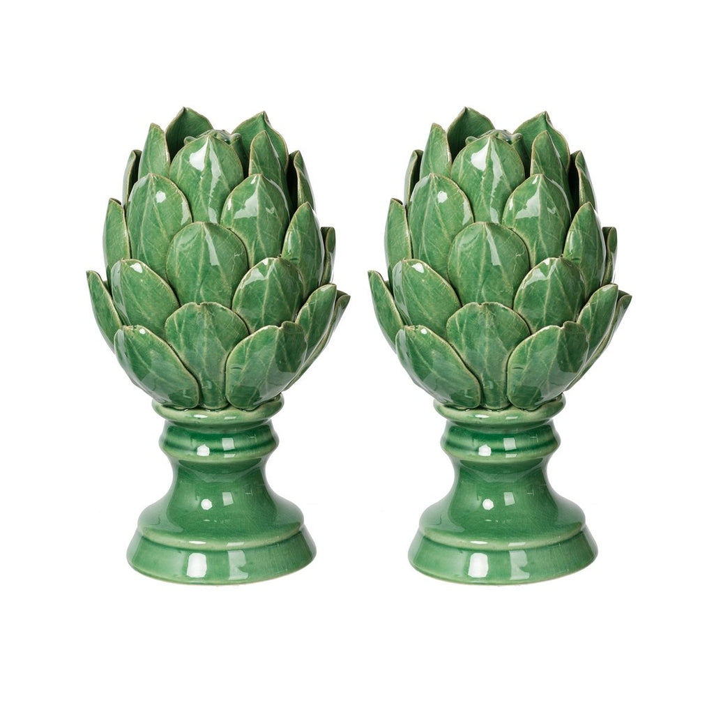 Set of 2, 4x4x7.5" Helsa Blooming Artichoke Accent, Small-Green