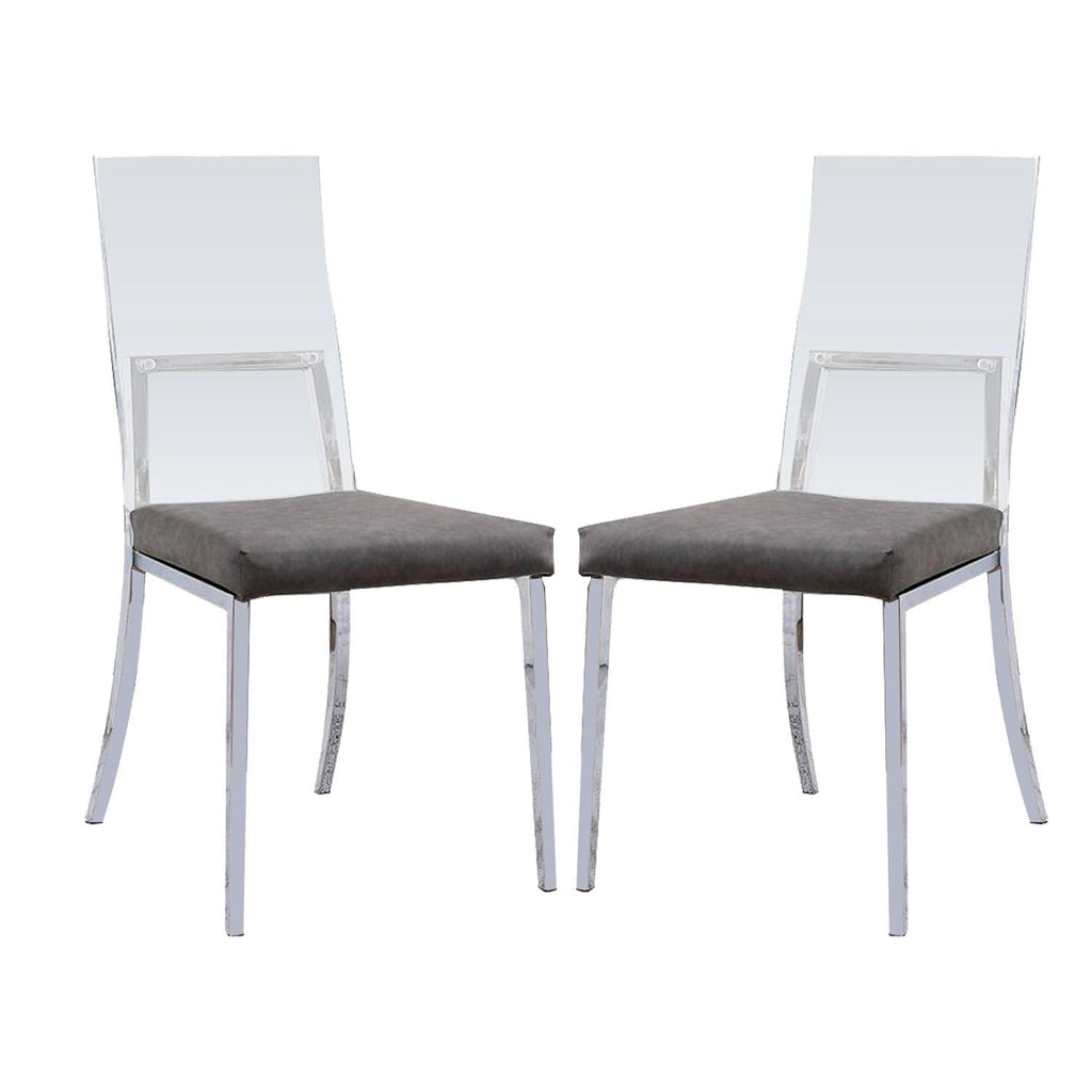 Set of 2 Acrylic and Leatherette Padded Dining Chairs in Chrome Finish