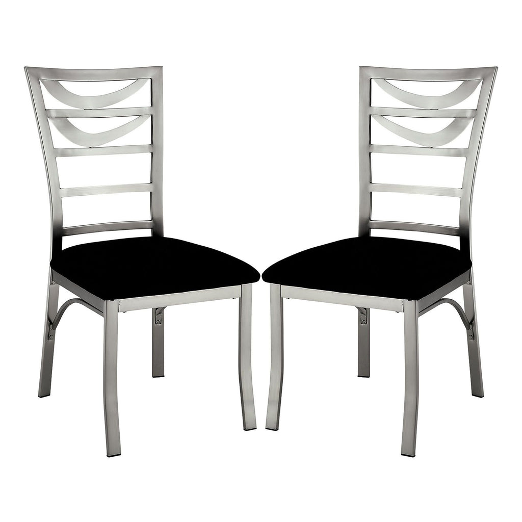 Set of 2 Black Microfiber and Metal Side Chairs in Silver