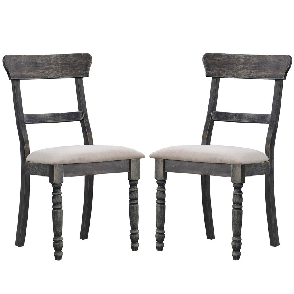 Set of 2 Dining Chairs with Padded Seat Cushion, Light Brown and Weathered Gray