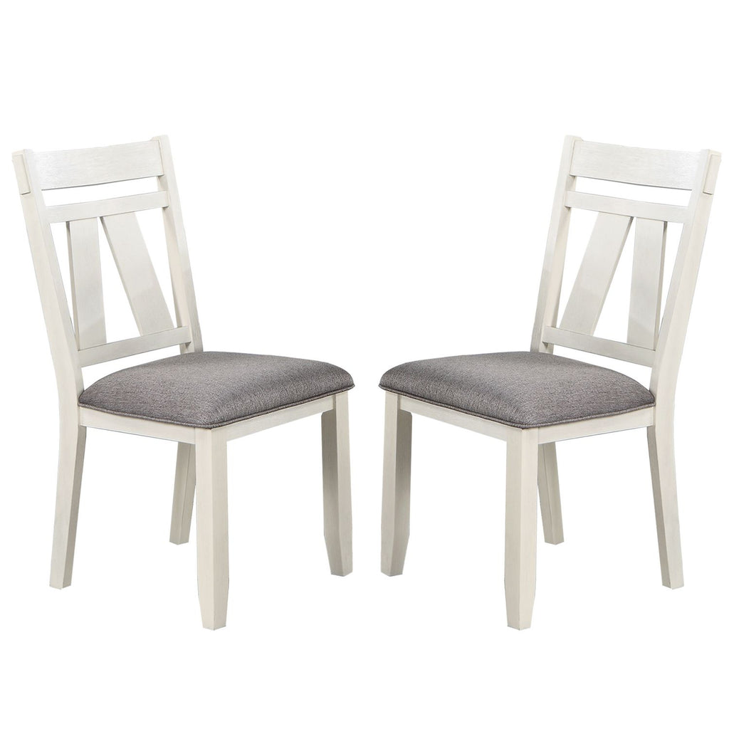 Set of 2 Dining Chairs with Upholstered Seat, Grey and White