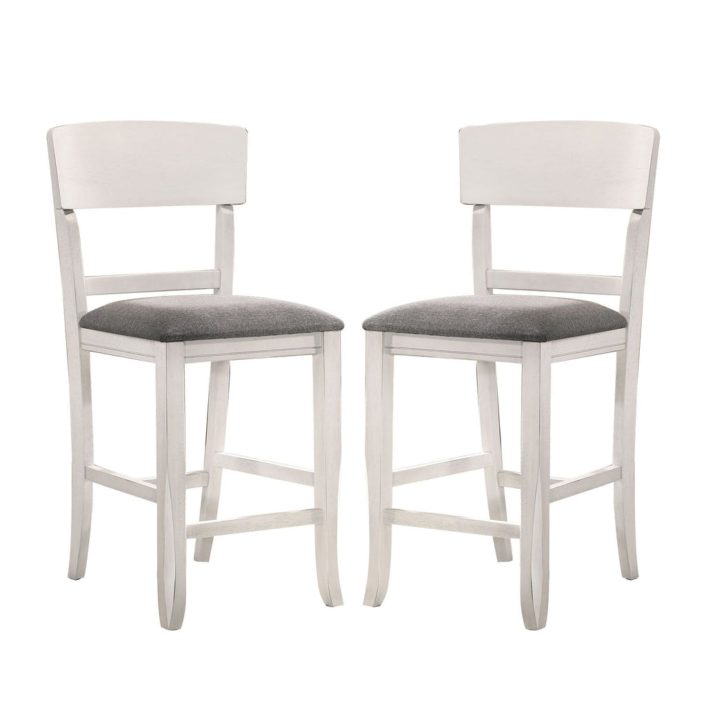 Set of 2 Fabric Padded Counter Height Chairs in White And Gray