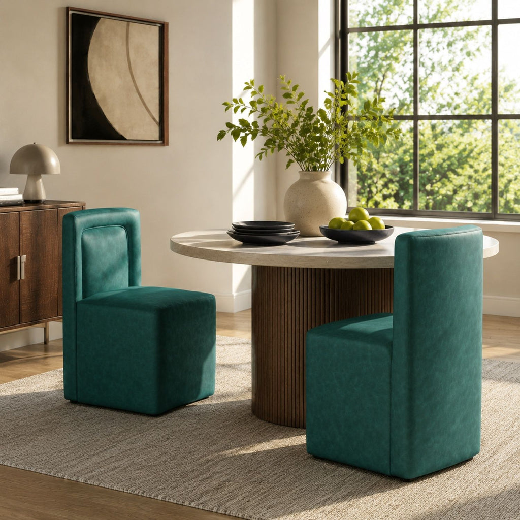 Set of 2 Green PU Upholstered Dining Chairs, Fully Assembled,400lbs Capacity