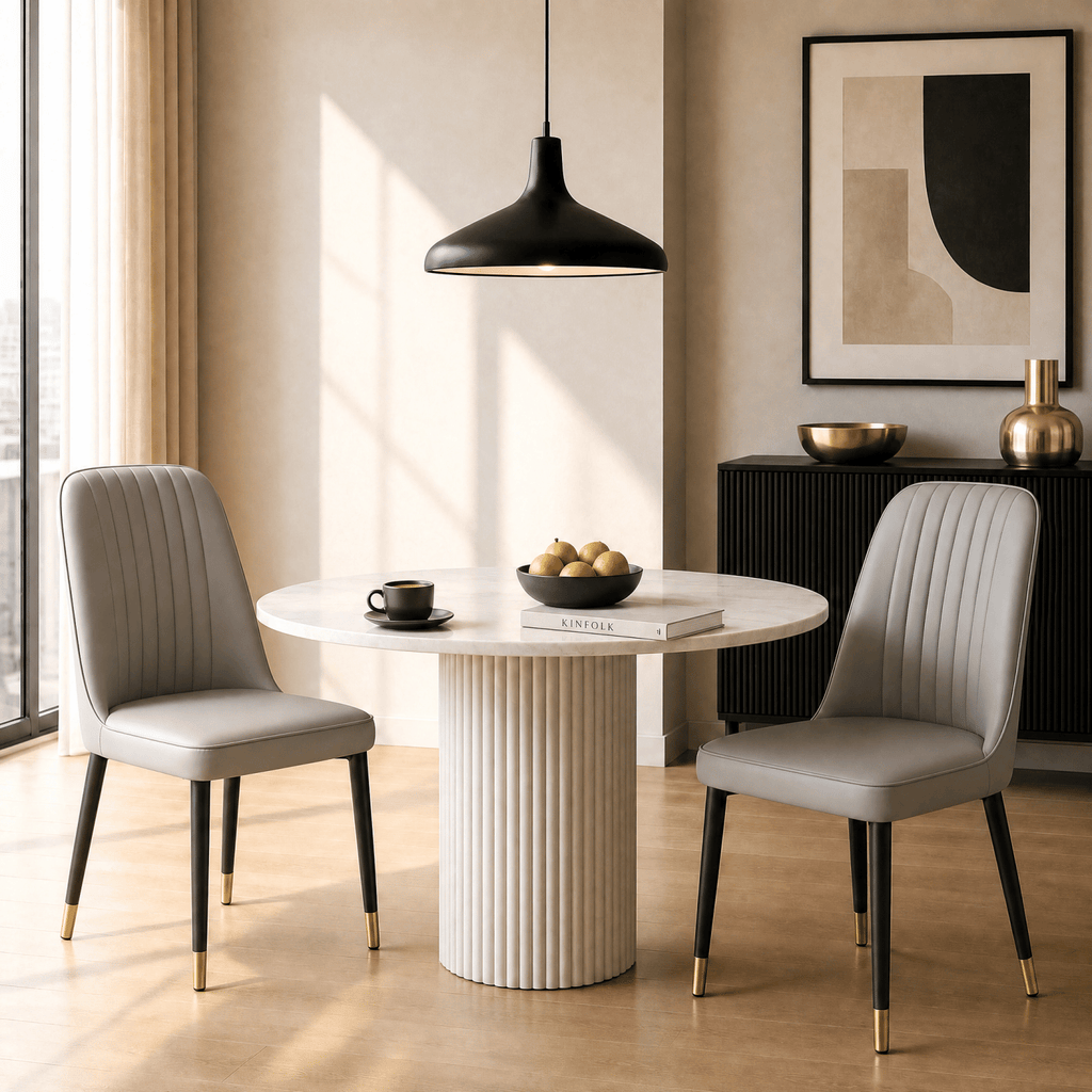 Set of 2 Grey Dining Chairs with Thick Cushions: Modern Kitchen Chairs for Dining, Kitchen, Living Room & Restaurant