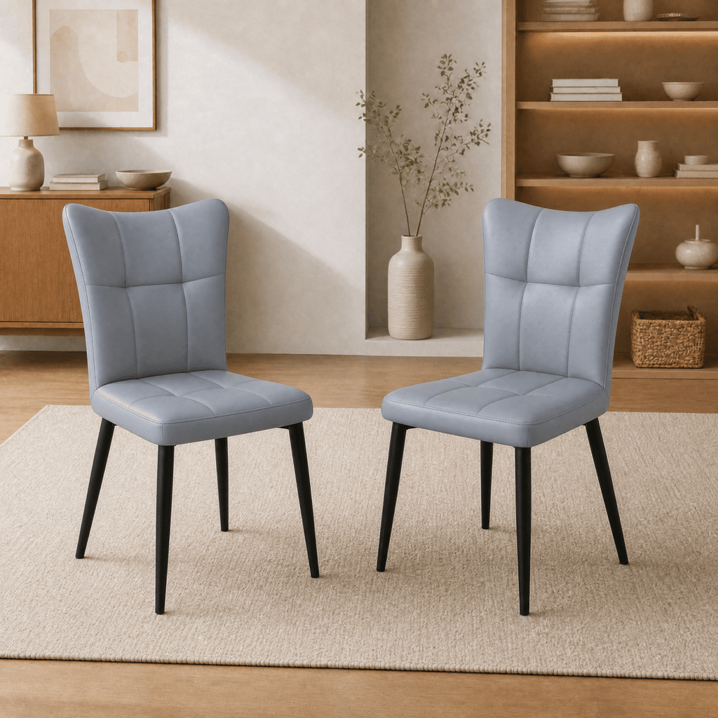 Set of 2 High-Back Dining Chairs with Ergonomic Design: Wrought Iron Frame, Leather Seat, and High-Rebound Sponge Cushions