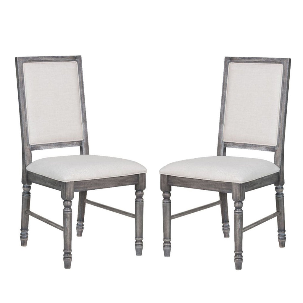 Set of 2 Linen Upholstered Dining Chairs, Cream and Weathered Gray