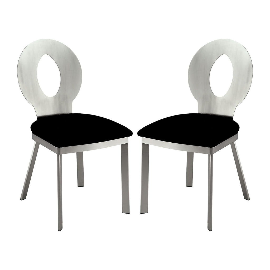 Set of 2 Microfiber and Metal Side Chairs in Silver and Black Finish