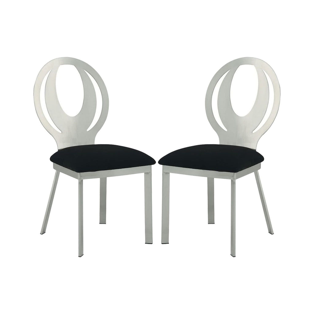 Set of 2 Microfiber and Metal Side Chairs in Silver and Black Finish