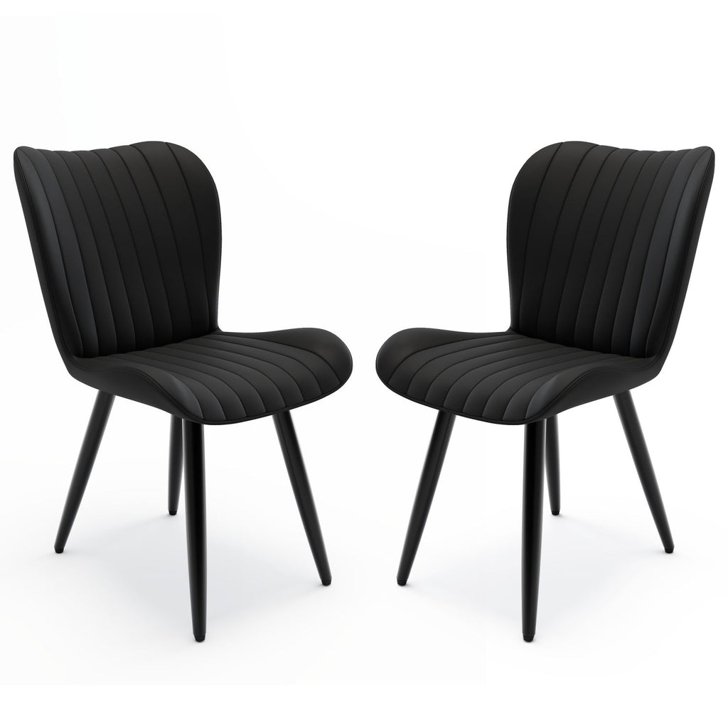 Set of 2 Modern PU Leather Dining Chairs with Thick Cushions & Metal Legs, Armless Faux Leather Side Chairs for Kitchen, Dining Room