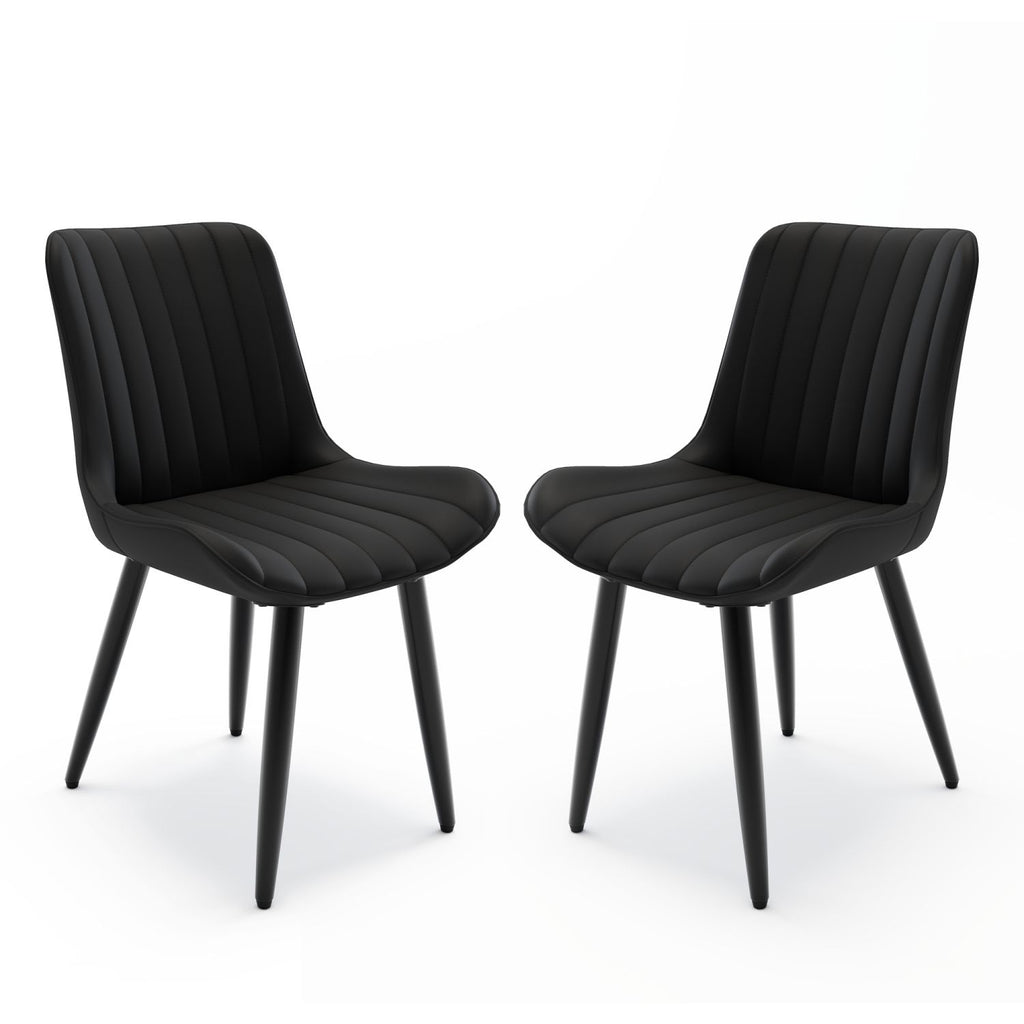 Set of 2 Modern PU Leather Dining Chairs with Thick Cushions & Metal Legs, Armless Faux Leather Side Chairs for Kitchen, Dining Room