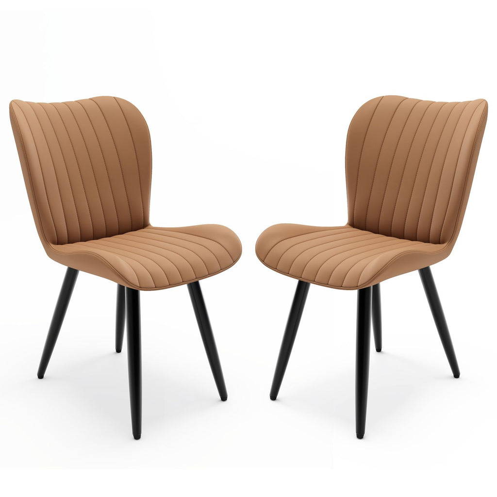Set of 2 Modern PU Leather Dining Chairs with Thick Cushions & Metal Legs, Armless Faux Leather Side Chairs for Kitchen, Dining Room