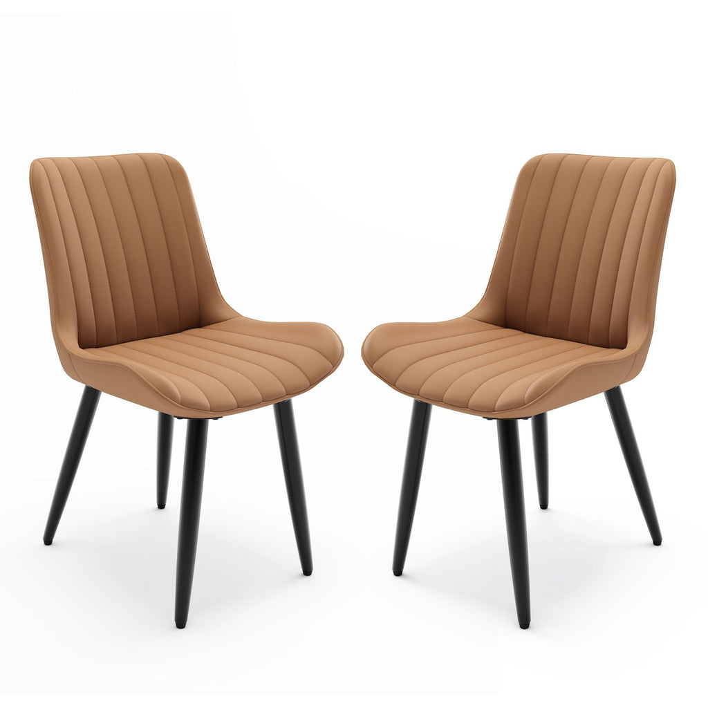 Set of 2 Modern PU Leather Dining Chairs with Thick Cushions & Metal Legs, Armless Faux Leather Side Chairs for Kitchen, Dining Room