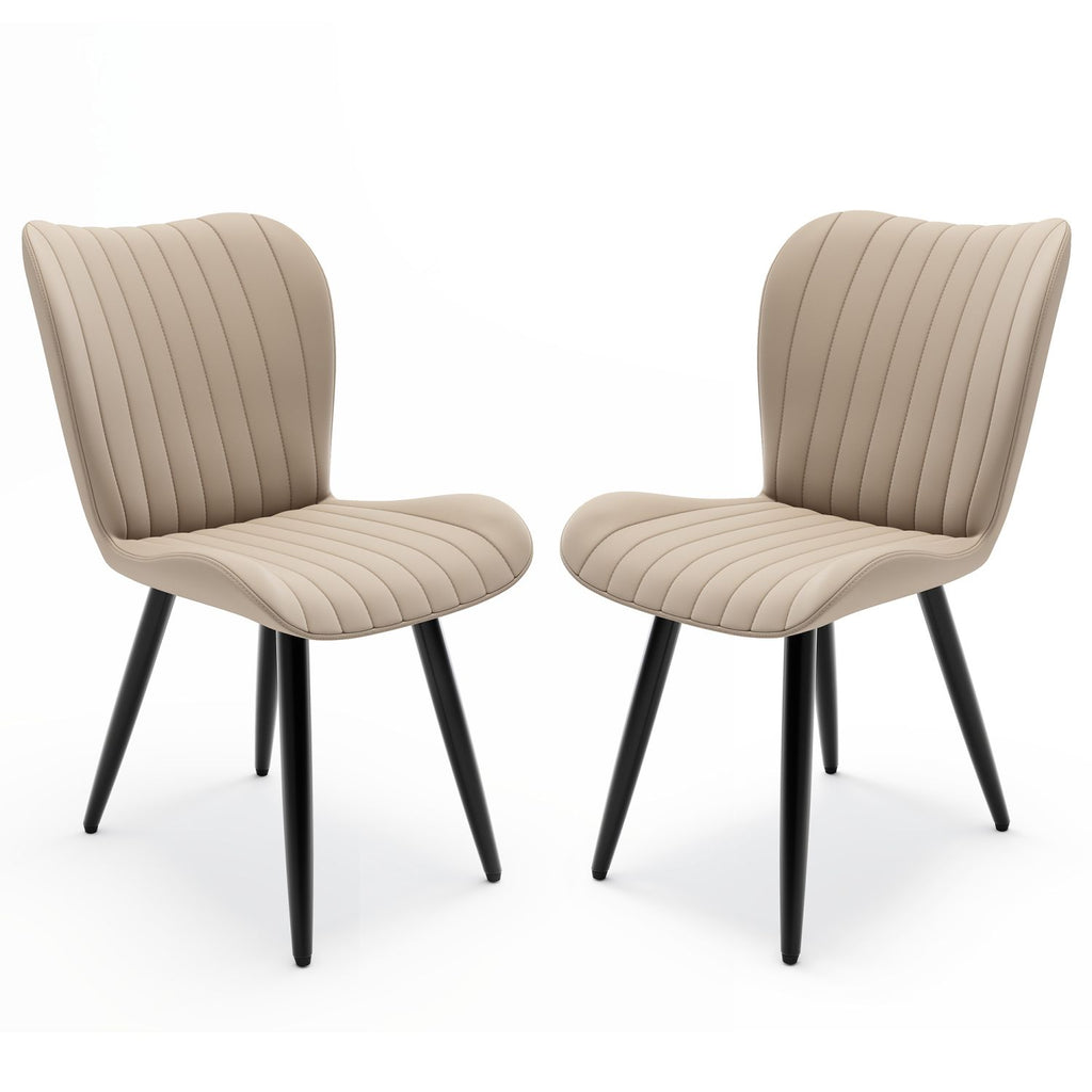 Set of 2 Modern PU Leather Dining Chairs with Thick Cushions & Metal Legs, Armless Faux Leather Side Chairs for Kitchen, Dining Room