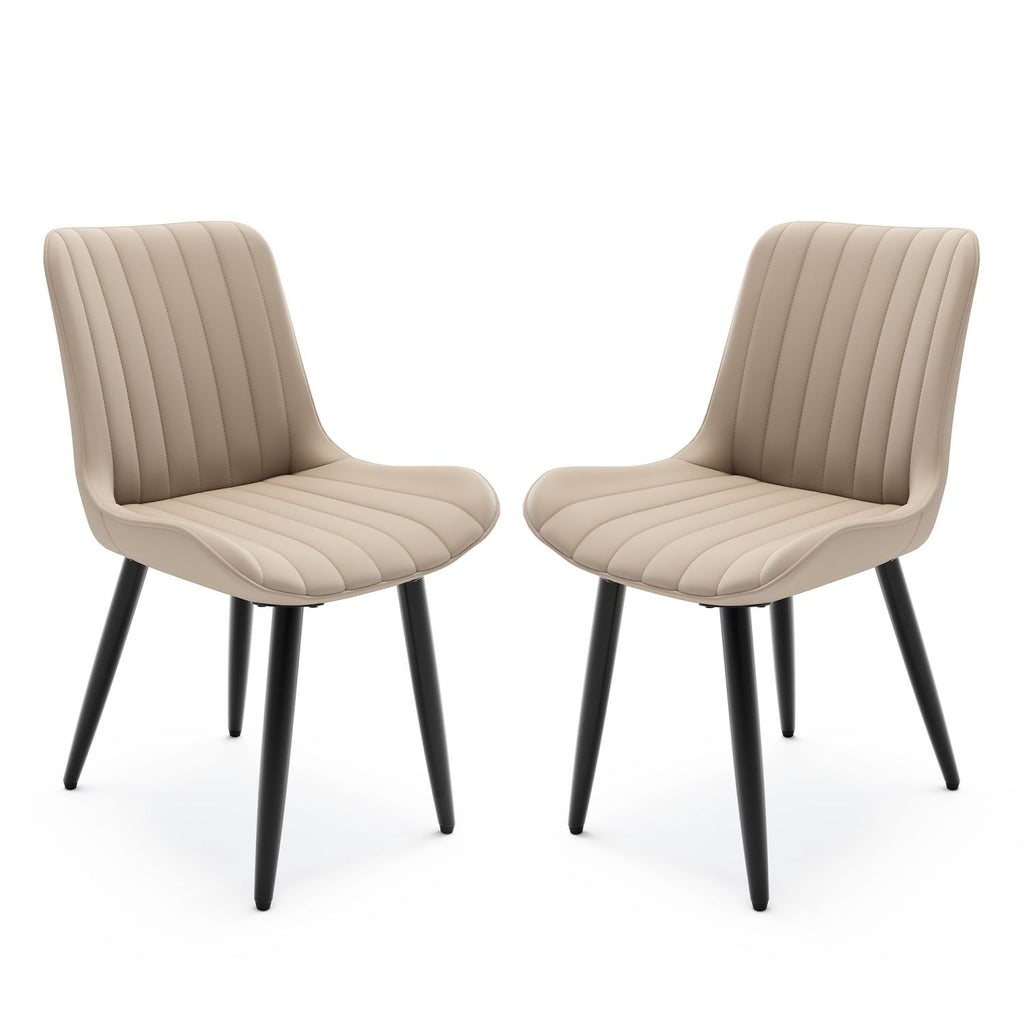 Set of 2 Modern PU Leather Dining Chairs with Thick Cushions & Metal Legs, Armless Faux Leather Side Chairs for Kitchen, Dining Room