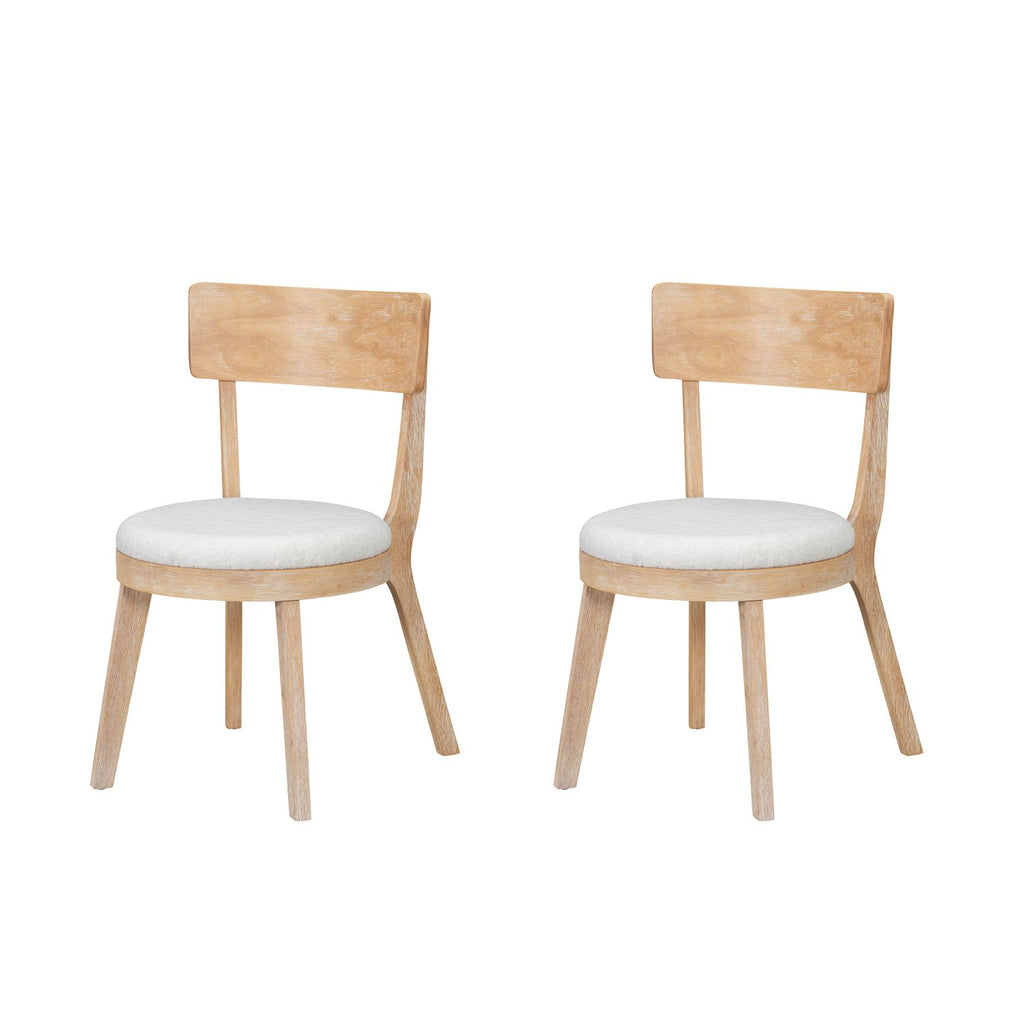 Set of 2 Modern Upholstered Dining Chairs, Rubberwood, Natural + Beige