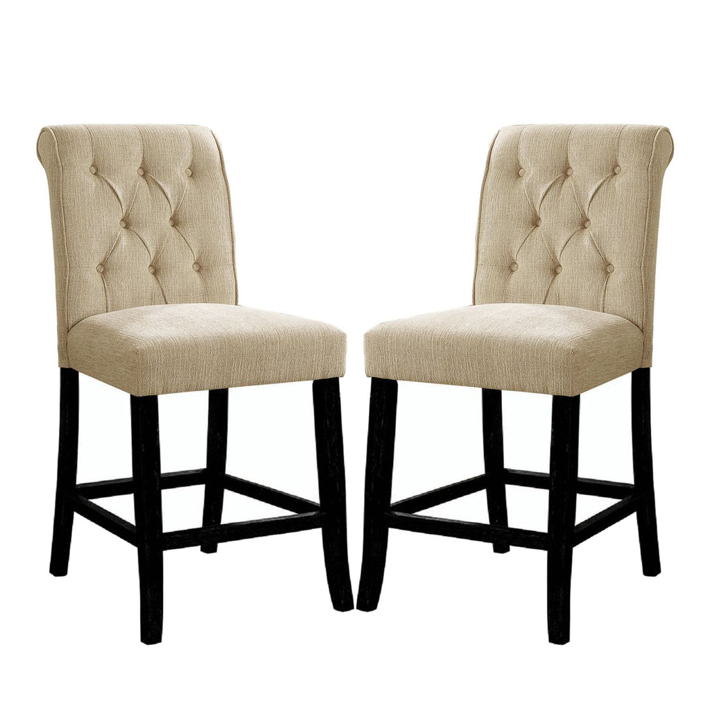 Set of 2 Padded Chenille Dining Chairs in Beige and Antique Black