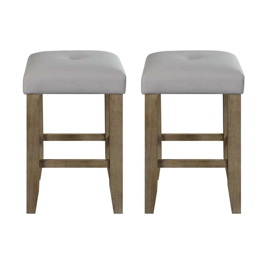 Set of 2 PU Leather Upholstered Counter Height Stools, Gray and Oak