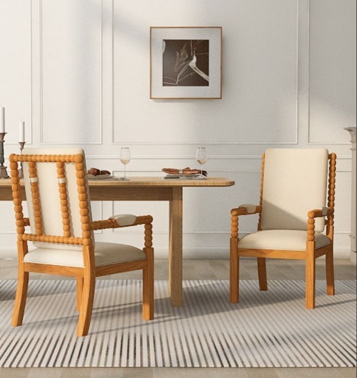 Set of 2 Rubber Wood Dining Chairs, Upholstered Fabric Kitchen Chairs with High-Density Sponge Cushion, Modern Dining Room Chairs for Home, Restaurant, Cafe, Ergonomic Design, Sturdy Frame, Easy to Cl