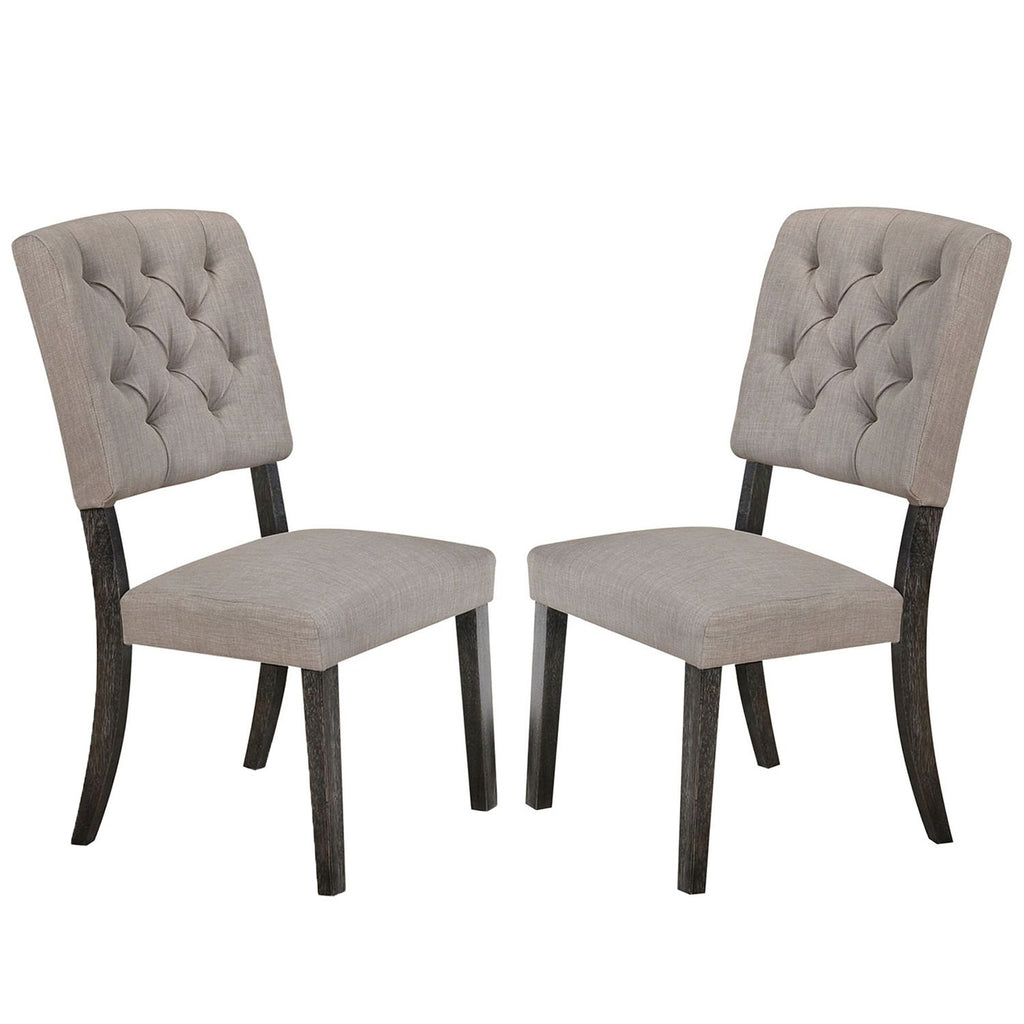 Set of 2 Side Chairs with Fabric Padded Seat and Back, Beige and Weathered Gray Oak