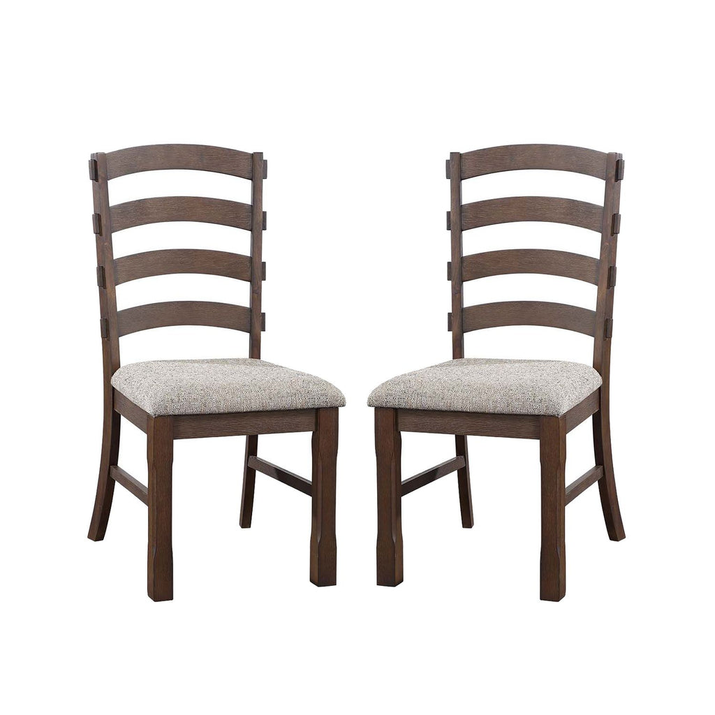 Set of 2 Side Chairs with Padded Seat, Gray and Rustic Brown