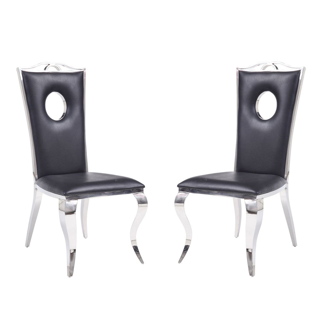 Set of 2 Side Chairs with PU Padded Seat and Back, Black and Chrome
