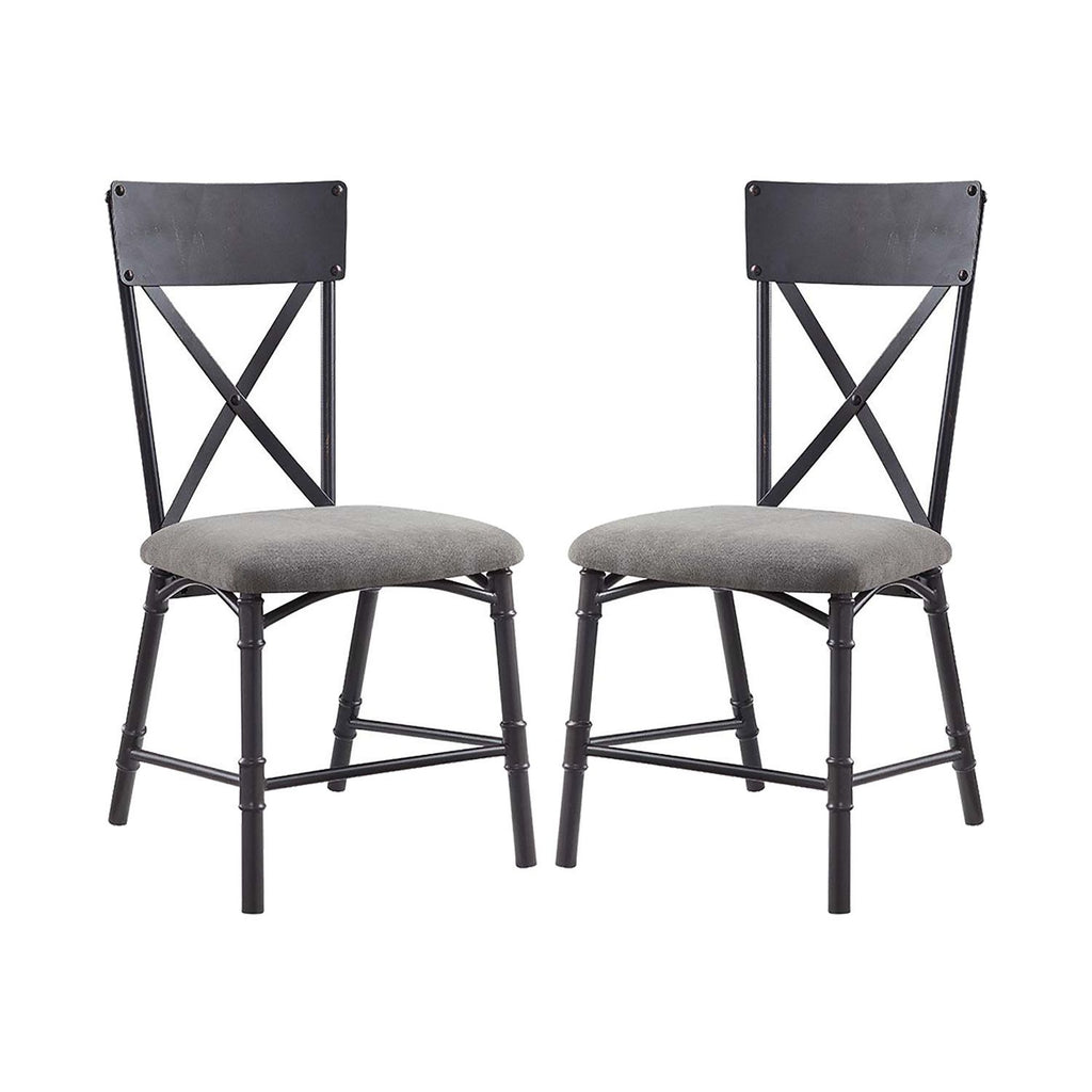 Set of 2 Side Chairs with Seat Cushion, Gray and Sandy Black
