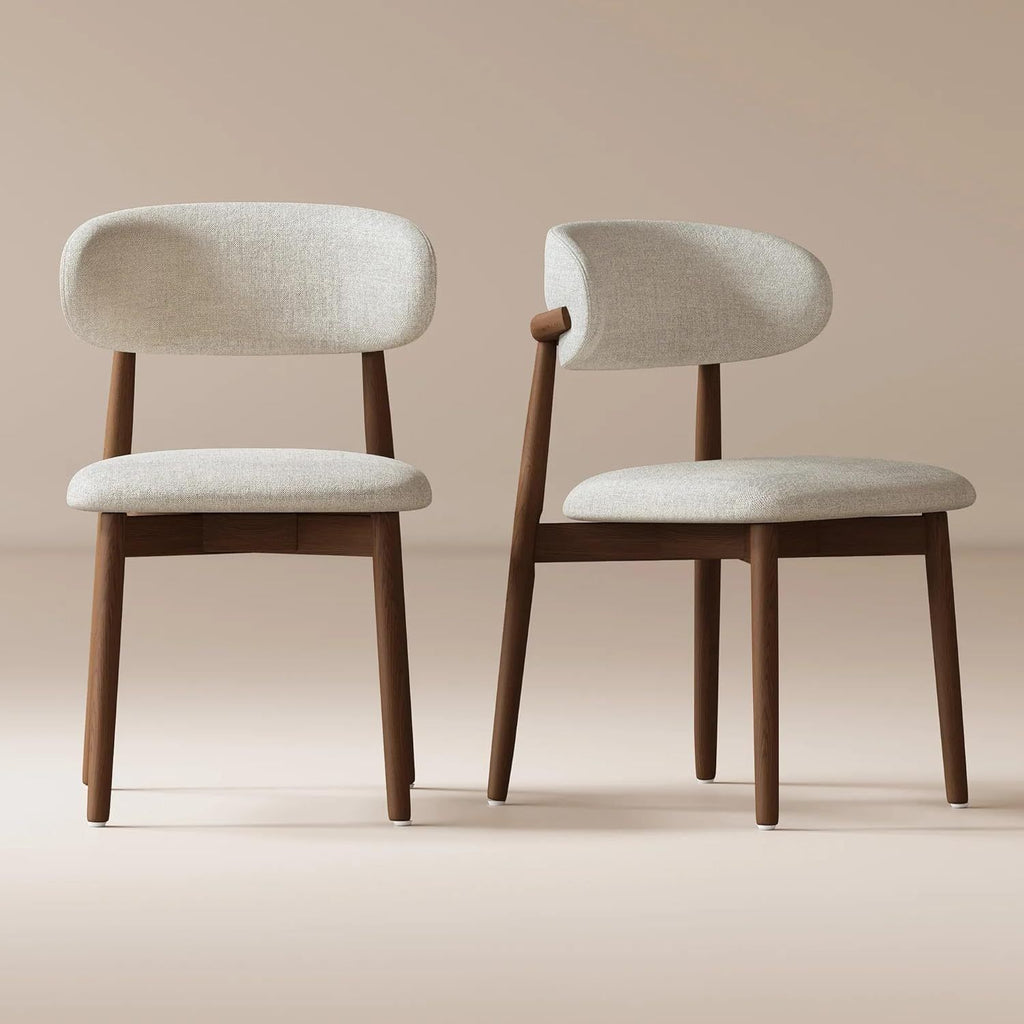 Set of 2 Solid Ash Wood Dining Chairs, Mid-Century Modern Hardwood Kitchen Side Chairs with Upholstered Seat and Ergonomic Curved Backrest, Japandi Style Heavy Duty 330 LBS Capacity-WALNUT