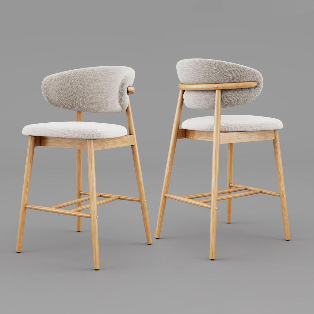 Set of 2 Upgraded Version Modern Ash Wood Counter Height Bar Stools - Oak